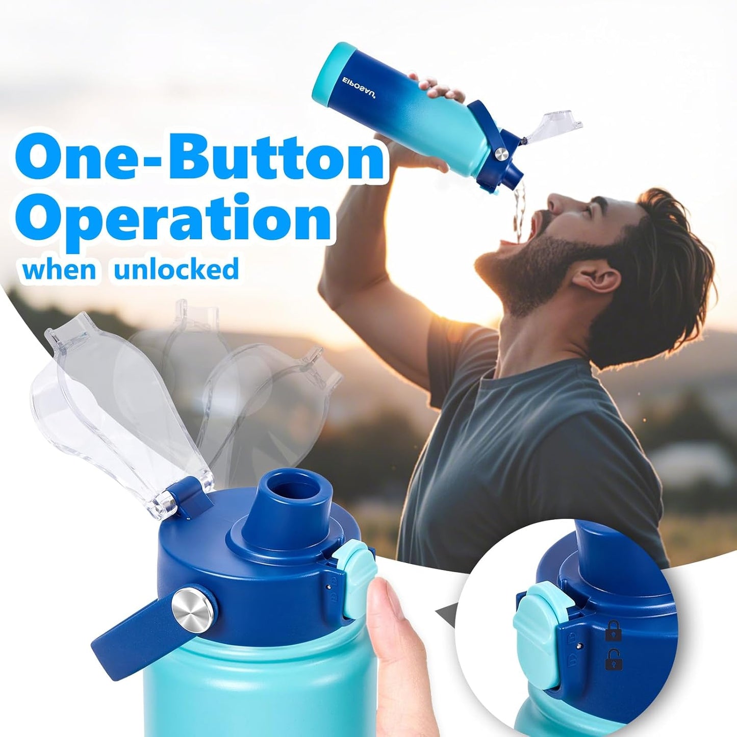 Insulated Water Bottle with Lid & Boot & Stickers, 24 oz Stainless Steel Sweat Free Bottle Keep Cold 24H, BPA-Free Sports Wide Mouth Water Bottle, BlueBlack