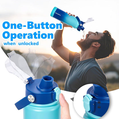 Insulated Water Bottle with Lid & Boot & Stickers, 24 oz Stainless Steel Sweat Free Bottle Keep Cold 24H, BPA-Free Sports Wide Mouth Water Bottle, BlueBlack