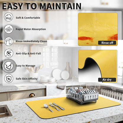 HotLive Dish Drying Mat for Kitchen Counter, Heat Resistant Drainer Mats with Non-slip Rubber Backed, Hide Stain Kitchen Super Absorbent Draining Mat, Easy to Clean Dish Rack Pad, Dark Grey 16"x18"