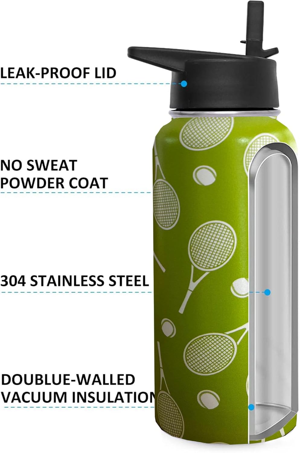 32oz Pickleball Water Bottle Insulated Vacuum Stainless Steel Tumbler Travel Mugs With Straw for Game Sport,Pickleball Accessories