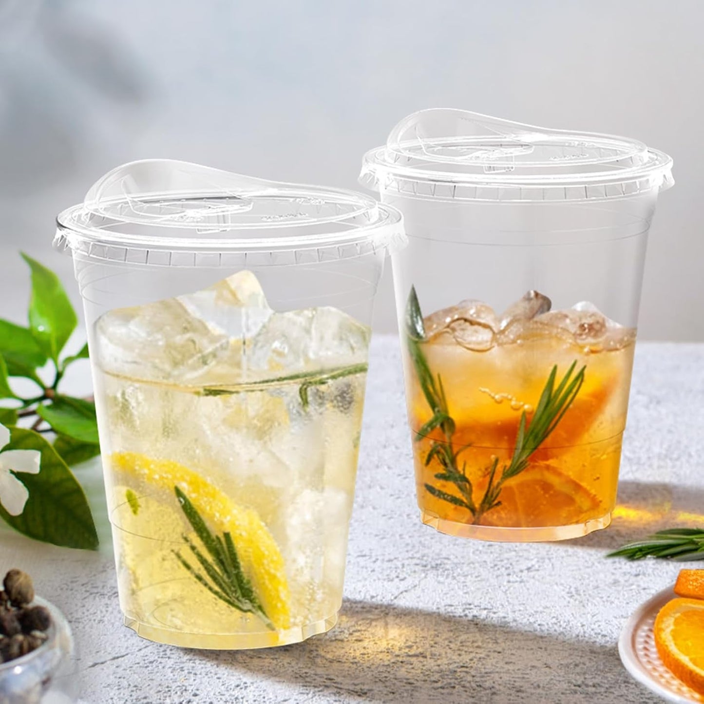 Dealusy 100 Pack - 16 oz Clear Plastic Cups with Lids, Sturdy & Food Safe Iced Coffee Cups with lids, Disposable Plastic Smoothie Cups for Cold Drinks, Sip Lids