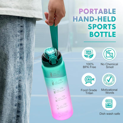 Water Bottle with Straw 1L,Boys Water Bottles with Straw 1 Litre,Waterbottle Leak-Proof Sports Water Bottle,Plastic Drinks Bottles Toxin Free，Bpa-Free (Cyan Black)