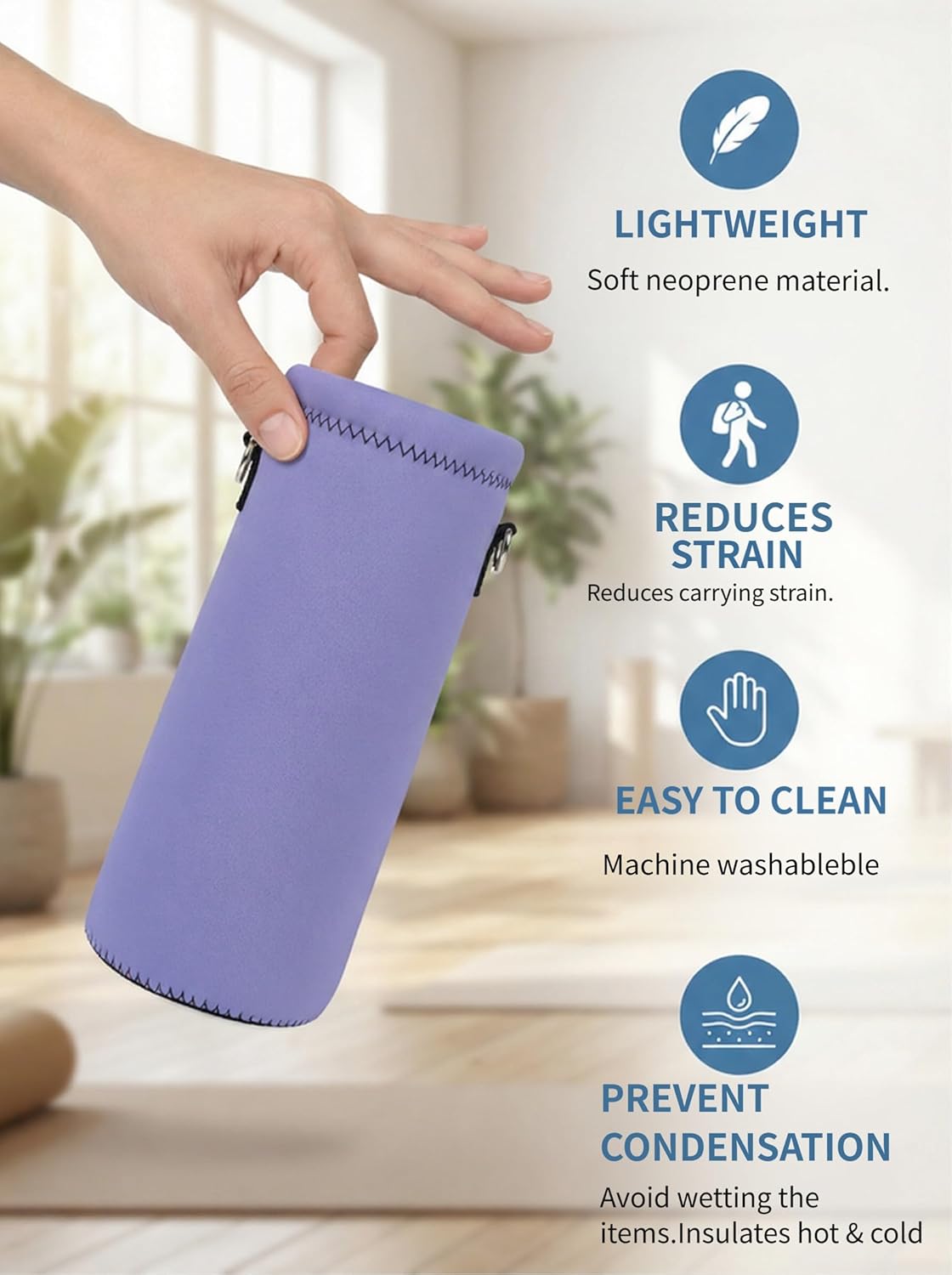RICHEN Neoprene Water Bottle Carrier Bag with Adjustable Shoulder Strap,Insulated Water Bottle Cover for Stainless Steel/Glass/Plastic Bottles