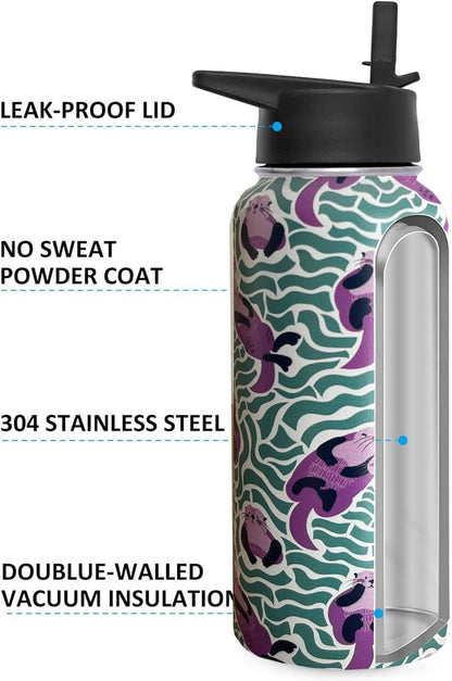 32oz Pickleball Water Bottle Insulated Vacuum Stainless Steel Tumbler Travel Mugs With Straw for Game Sport,Pickleball Accessories