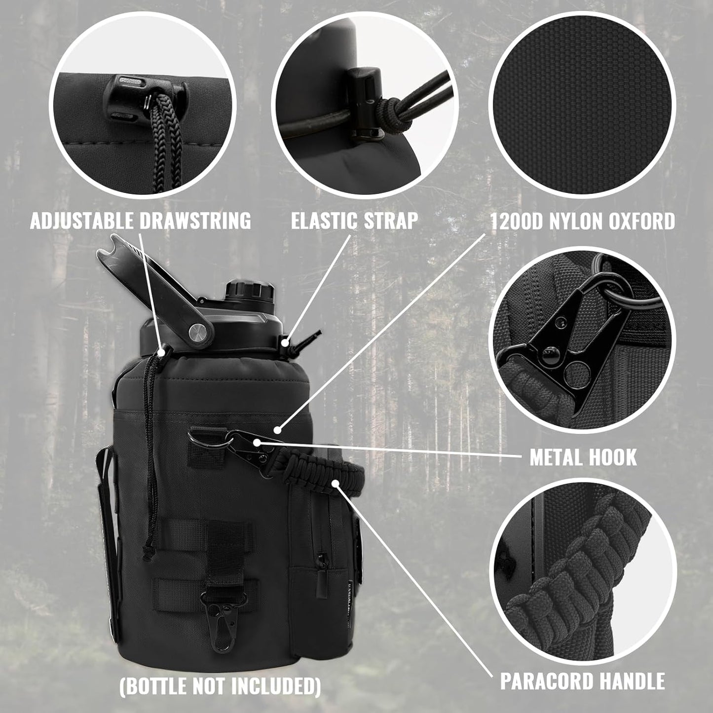 NATURE PIONEOR 32 64 128oz Tactical Water Bottle Pouch, Multi-Function Tactical Water Bottle Bag with Adjustable Shoulder Strap, Half/One Gallon Molle Strap Carrier Holder