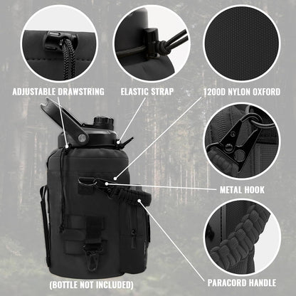 NATURE PIONEOR 32 64 128oz Tactical Water Bottle Pouch, Multi-Function Tactical Water Bottle Bag with Adjustable Shoulder Strap, Half/One Gallon Molle Strap Carrier Holder