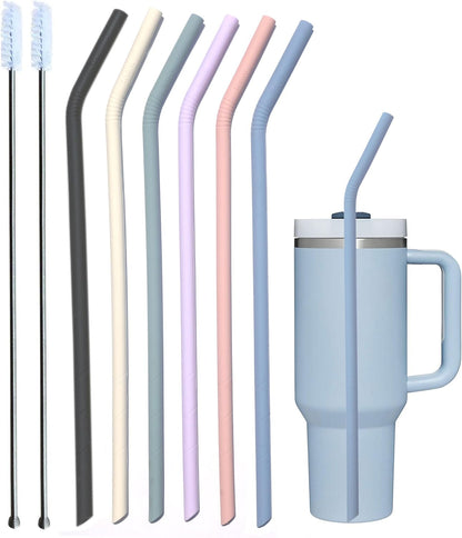 Pastel Color 14” Extra Long Silicone Replacement Straw for 40 oz Stanley Cup, Reusable Flexible Tall Giant Big Drinking Straw for Quencher Tumbler,1Gallon/64 oz Water Bottle,Hydro Jug-6 pack