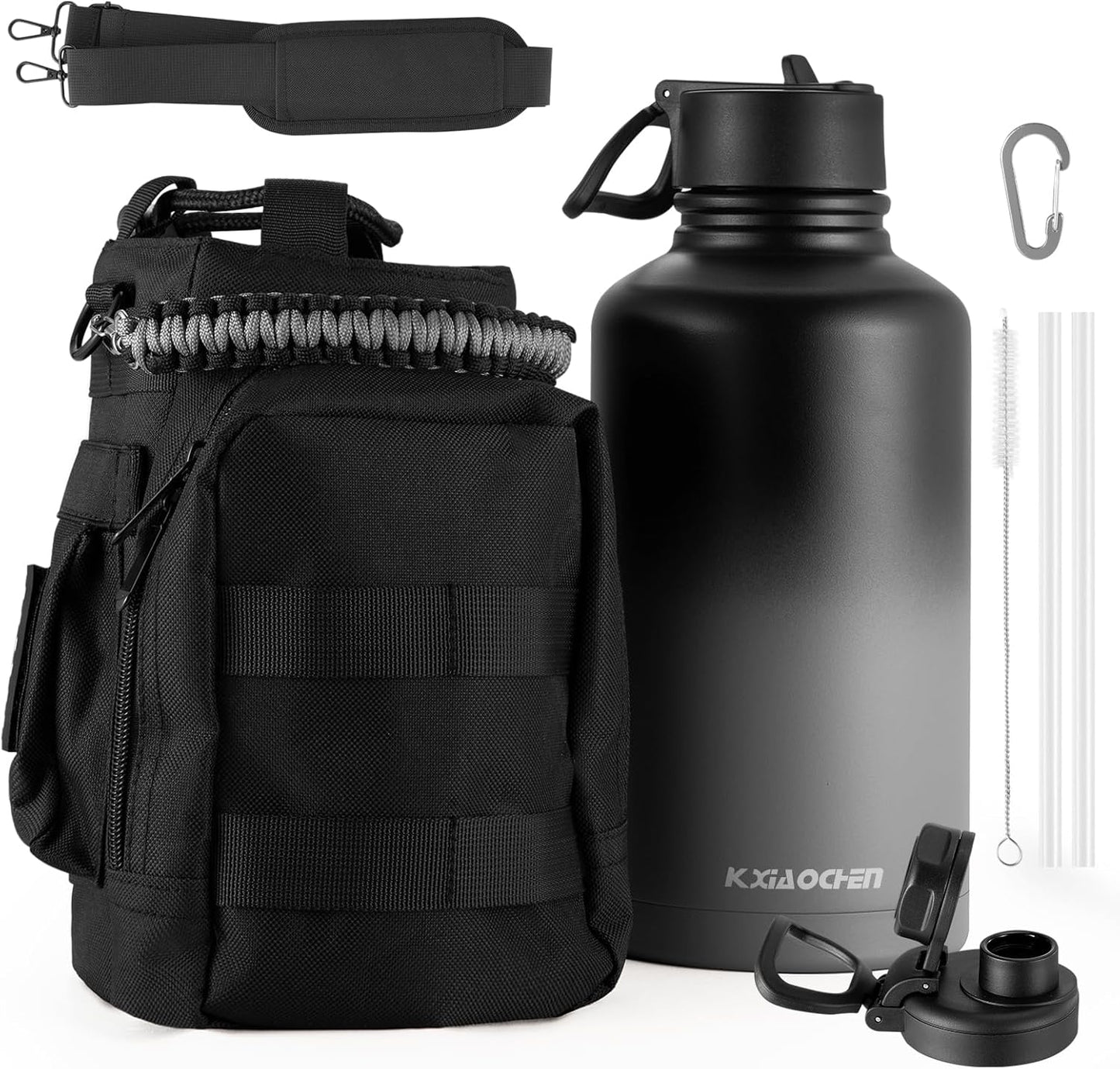 KXIAOCHEN Insulated Water Bottle With Strap, Cold For 48 Hrs Leak Proof, Triple Wall Stainless Steel Sports Water Bottle With Straw And Spout Lid For Gym Hiking Travel