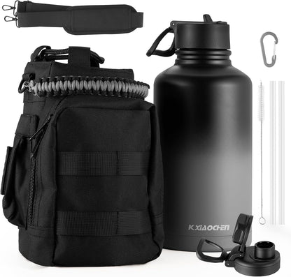 KXIAOCHEN Insulated Water Bottle With Strap, Cold For 48 Hrs Leak Proof, Triple Wall Stainless Steel Sports Water Bottle With Straw And Spout Lid For Gym Hiking Travel