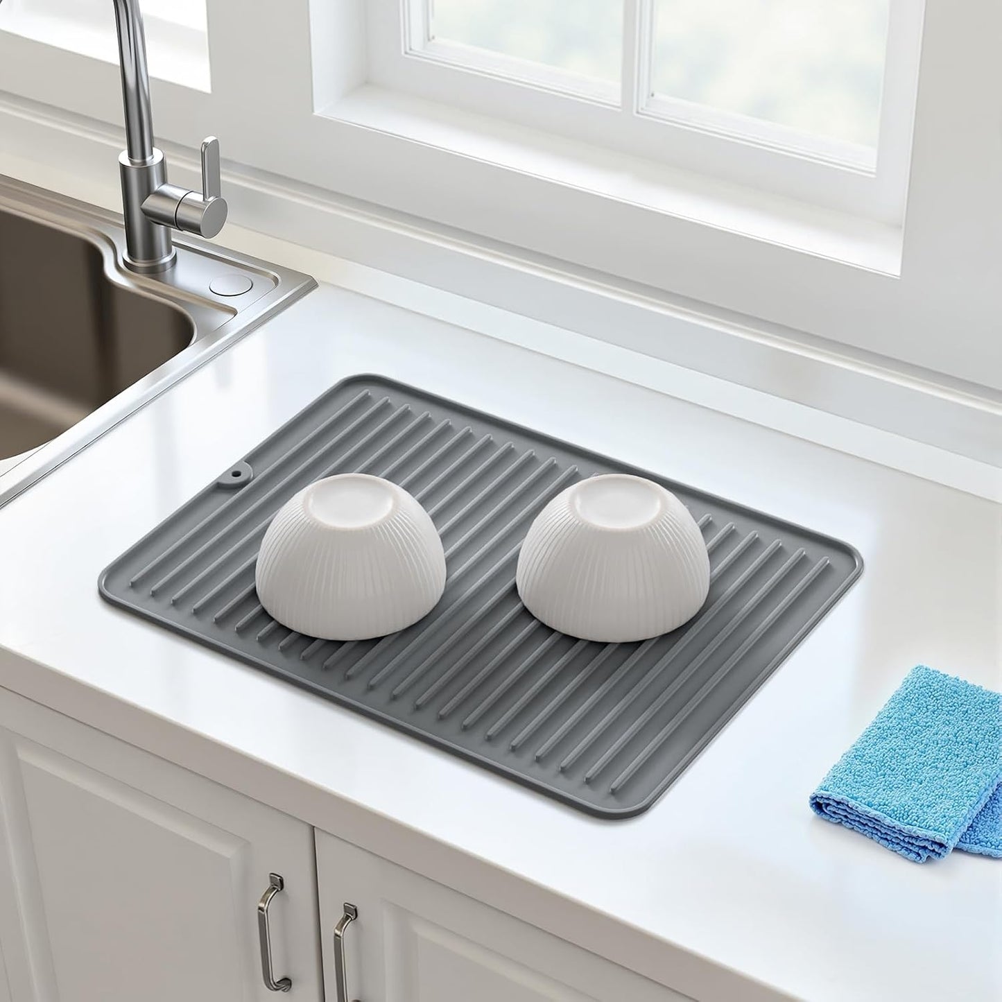 Songrey 12" x 6.5" Silicone Dish Drying Mat, Kitchen Counter Drying Pad for Sink Dishes or Under Rack, Multi-Use as Heat Resistant Trivet, Coffee Bar Mat