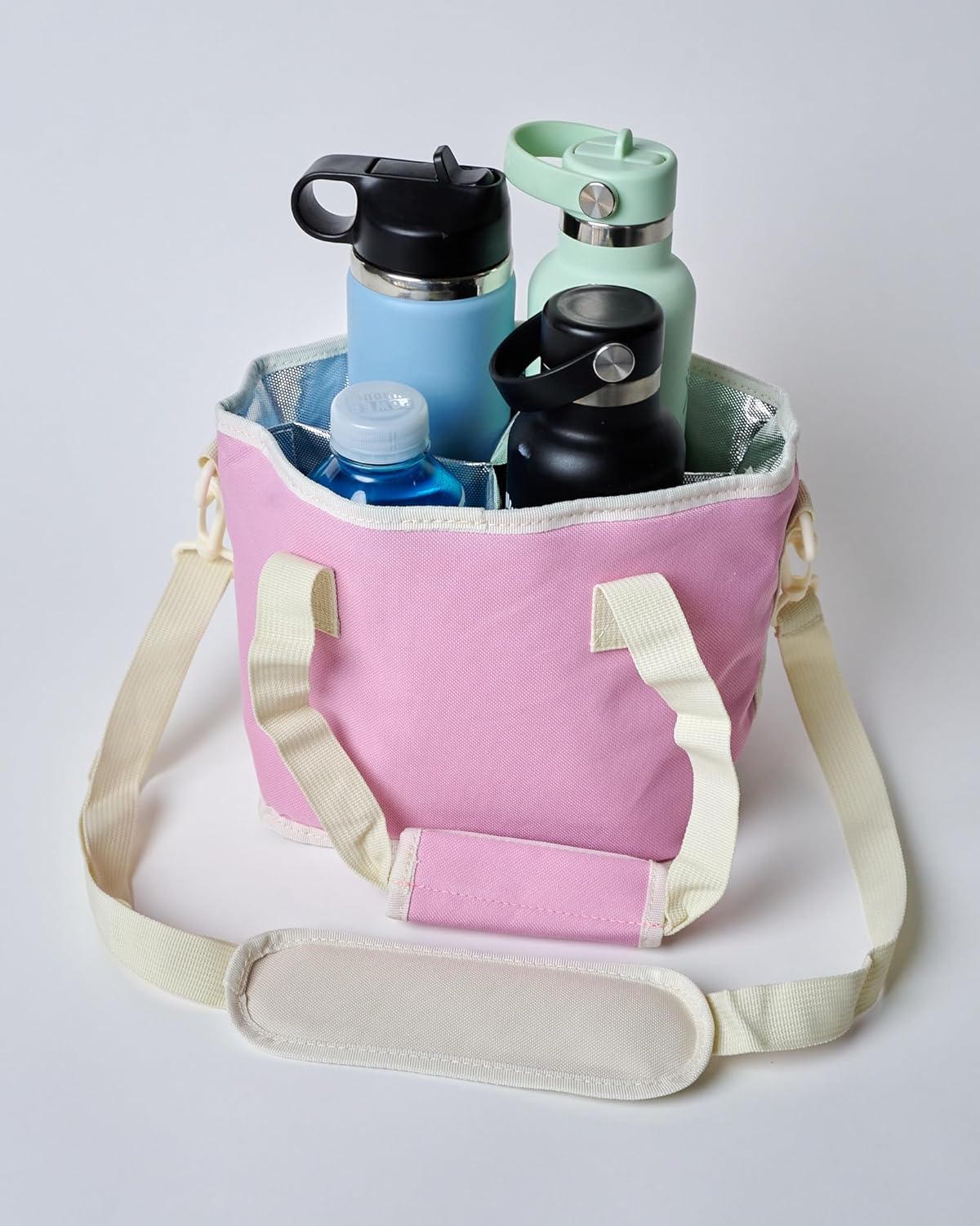 NoNa & Bee 4 Water Bottle Holder with Strap | Family Size 4 Compartment Drink Bag, Multiple Tumbler Carrier Caddy | Adjustable Fits Large & Small Drinks | Hands Free, Won't Tip Over in Car