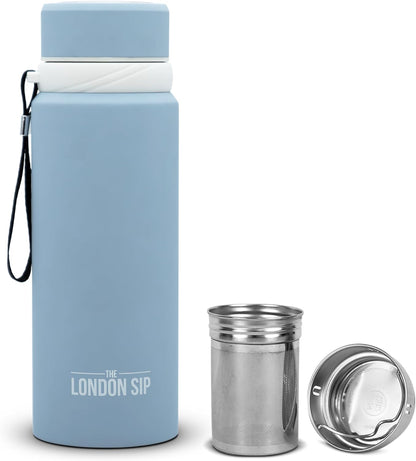 London Sip 25 oz Multi-Function Travel Mug and Tumbler Tea Infuser Water Bottle Fruit Infuser Flask Hot and Cold Double Wall Stainless Steel Coffee Thermos, Cosmic Silver