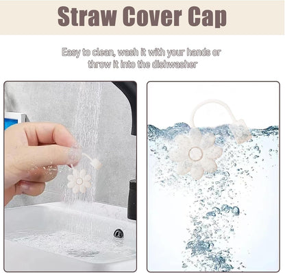 Flower Straw Covers Toppers for Stanley Cups 30&40 Oz Tumbler with Handle Accessories 4PCS Silicone Straw Caps Reusable Straws Tips Protectors for Stanley Cup 10mm 0.4in Straws,Off White
