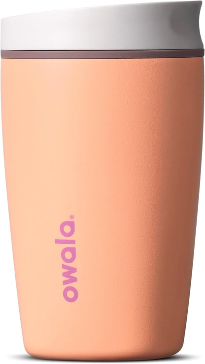 Owala SmoothSip Slider Insulated Stainless Steel Coffee Tumbler, Reusable Iced Coffee Cup, Hot Coffee Travel Mug, BPA Free 12 oz, Peachy Keen