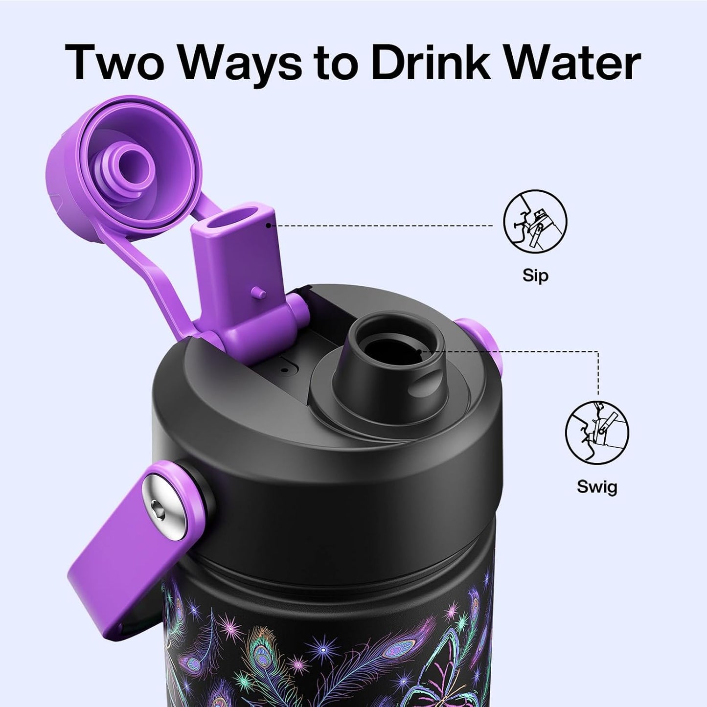 ENCOOL Insulated Water Bottle with Straw Stainless Steel Water Bottle, Leak-Proof, BPA-Free, Double Wall Vacuum Keeps Cold for 24 Hours for Sports, Travel, School (26 oz, Cotton Candy) - Colors B