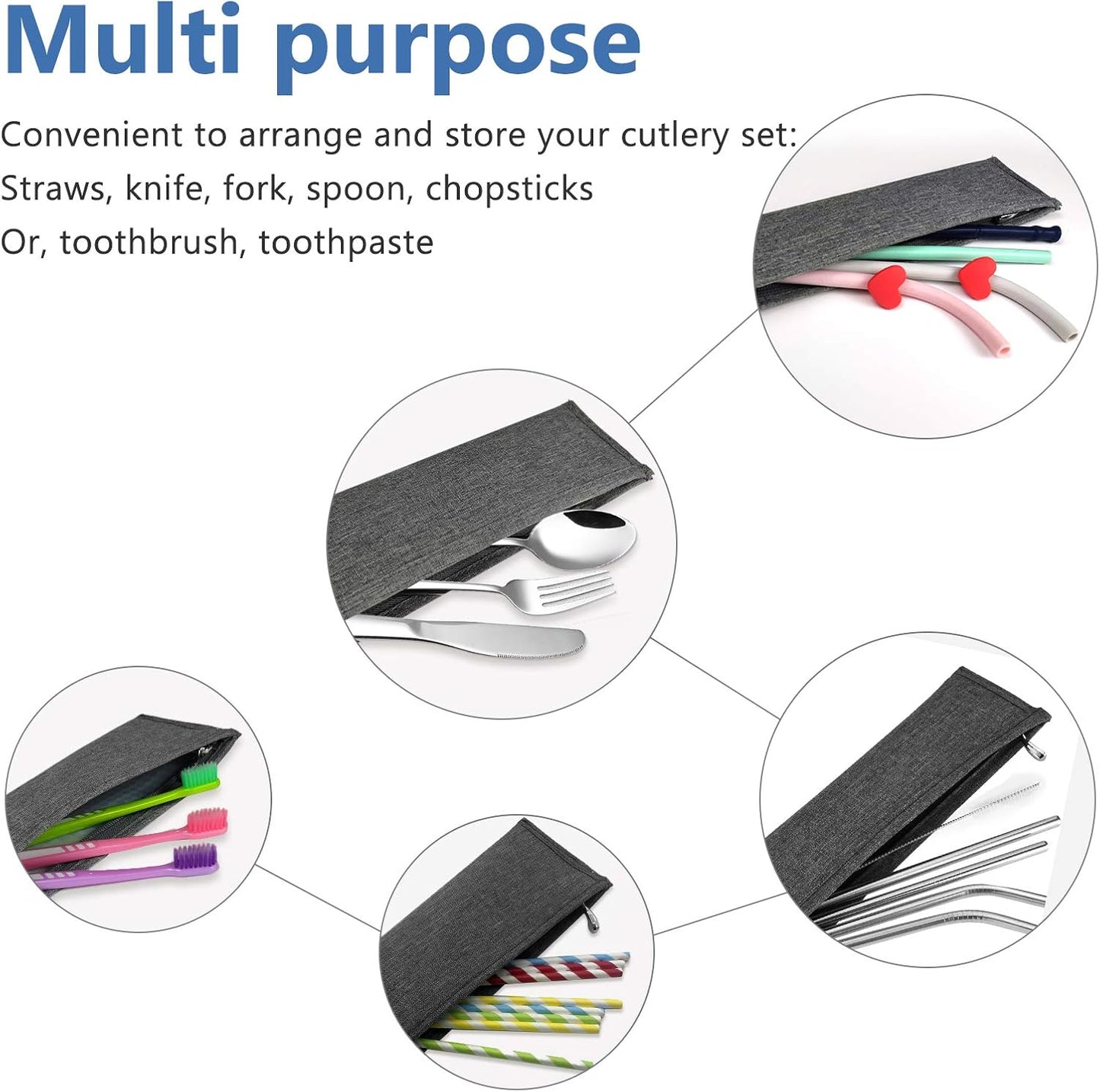 Aosbos Reusable Straws Carrying Case, Portable Small Pouch for Metal, Paper, Plastic, Silicone Disposable Straws, Stainless Steel Chopstick - Black