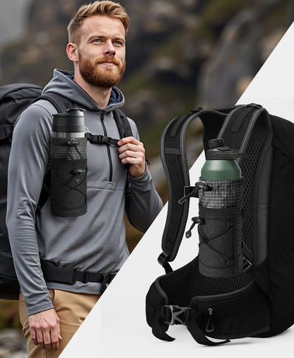 Large Water Bottle Holder Pouch Bag, Backpack Water Bottle Holder Mesh Bag Carrier Fits for 10-32oz Bottles, Heavy-Duty Water Bottles Holder Accessories for Hiking, Sports, Travel, Outdoor