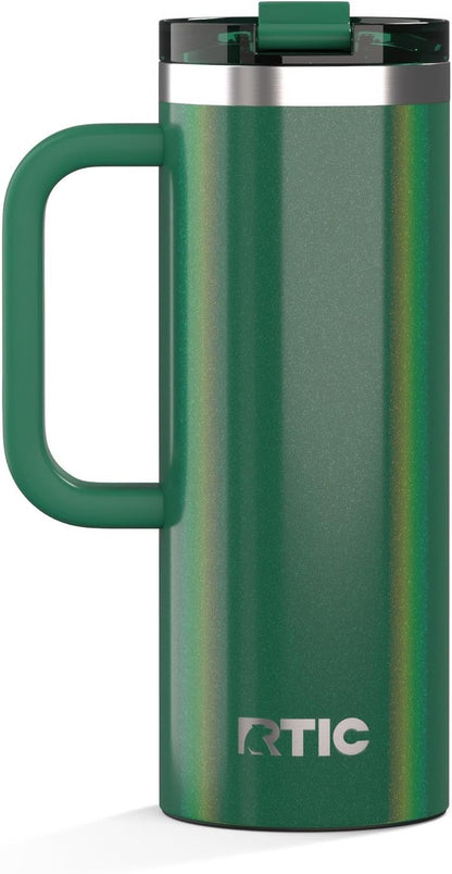 RTIC 20oz Road Trip Travel Mug with Lid and Handle, Ceramic Lined, Insulated, Stainless Steel, Metal, Double Wall Vacuum-Insulation, Portable Coffee, Tea Cup for Hot and Cold Drink, Black