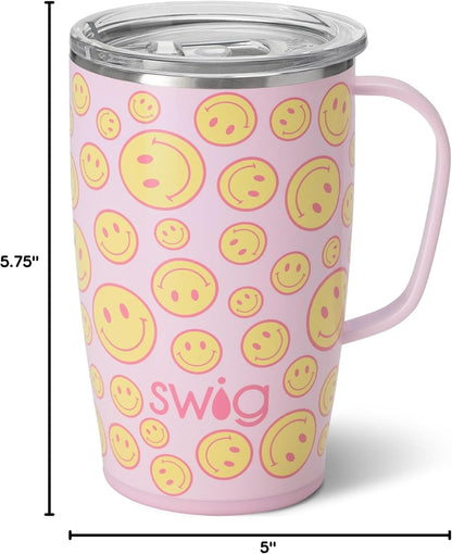 Swig Life 18oz Travel Mug, Insulated Tumbler with Handle and Lid, Cup Holder Friendly, Dishwasher Safe, Stainless Steel, Travel Coffee Cup (Honey Meadow)