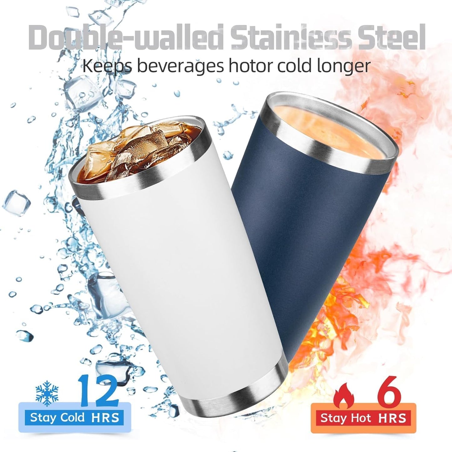 20 oz Tumbler with Lids and Straws, Stainless Steel Insulated Travel Coffee Mug, Double Wall Vacuum Insulated Tumblers, Powder Coated Coffee Tumbler for Cold & Hot Drinks (Light Purple)