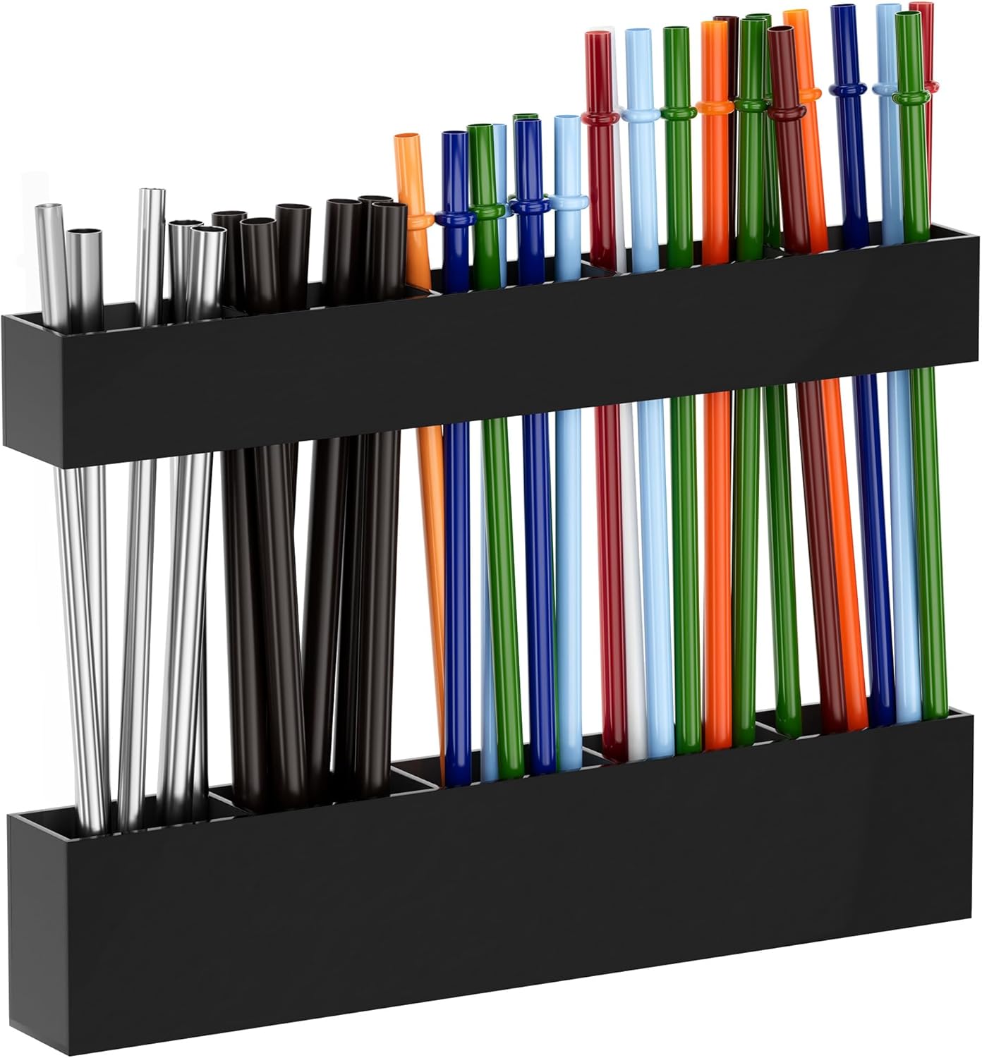 Acrylic Straw Holder for Cabinet Door, Reusable Tumbler Straw Organizer Storage inside Cabinet, Kitchen Accessories for Utensil, Ultra Sticky Adhesive Mounted, Black