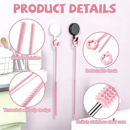 AONEZ Straw Cleaner Brushes Set of 4 - Silicone Straw Cleaner Brush - Straw Brush with Non-Slip Handle in Extra-Long Straw Brush for Metal, Glass, Plastic Reusable Drinking Straws