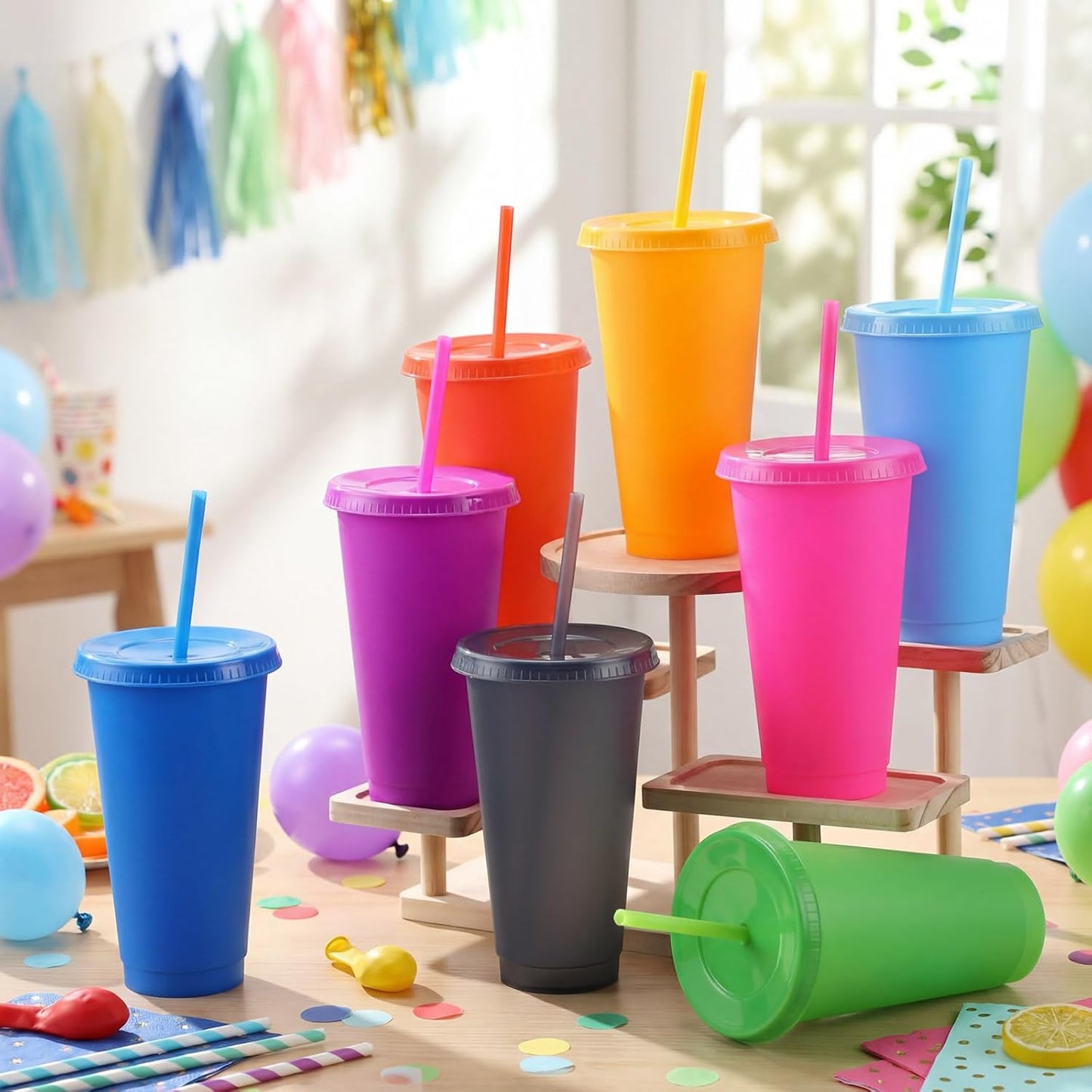 Honeydak 15 Pack Tumbler with Straw and Lid Bulk Cups for Gifts Water Bottle Iced Coffee Travel Mug Cup Reusable Plastic Tumblers for Party Birthdays 24-27 oz (Solid Color)