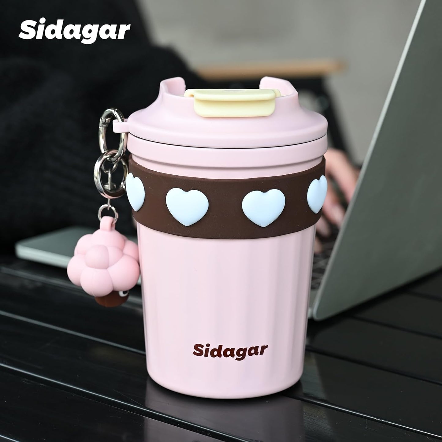 SDGA+ 12 oz Travel Coffee Mug Spill Proof Leak Proof, Stainless Steel Thermal Coffee Cup with Lid, Resuable Cup for Hot and Cold, Portable Tumbler for Women, Light Pink
