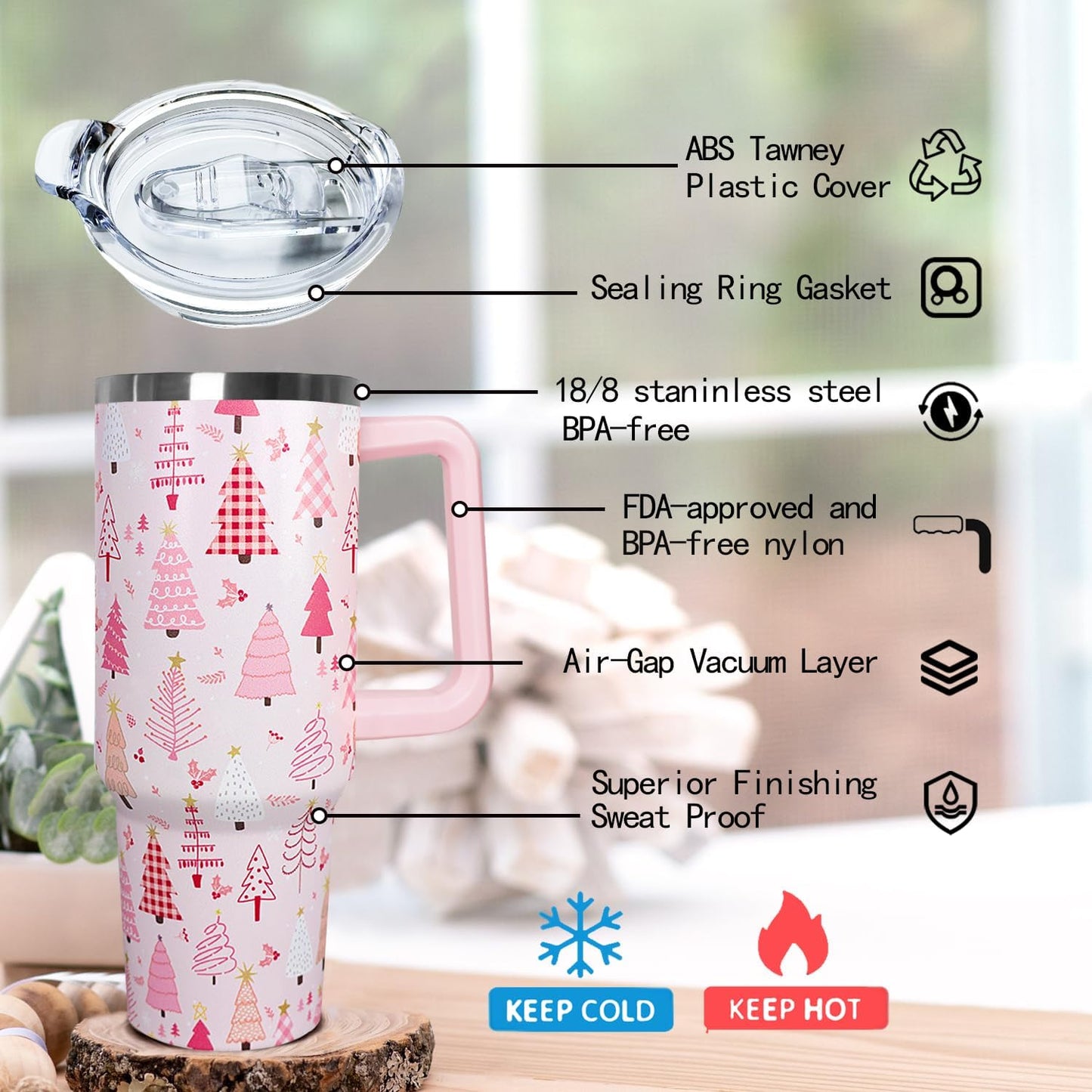 Ceovfoi 40 oz Pickleball Coffee Mug Vacuum Insulated Travel Tumbler with Handle, Lid & Straw - Perfect Pickleball Gifts for Players, Coaches, Lovers | Pickleball Accessories