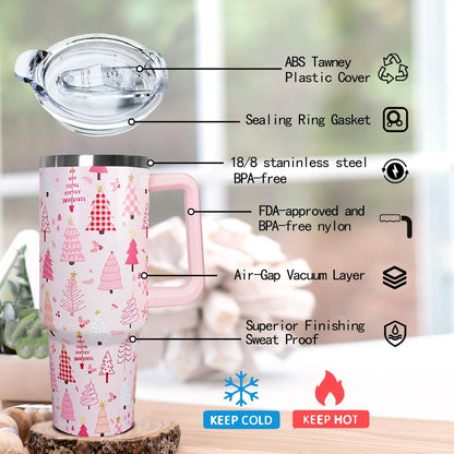 Ceovfoi 40 oz Pickleball Coffee Mug Vacuum Insulated Travel Tumbler with Handle, Lid & Straw - Perfect Pickleball Gifts for Players, Coaches, Lovers | Pickleball Accessories