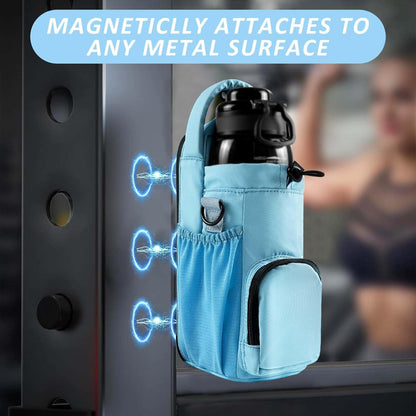 JACZZO Magnetic Gym Bag for Men and Women, Magnetic Water Bottle Holder for Gym, Small Gym Bag, Gym Gifts for Women and Men (Black, <40 OZ)