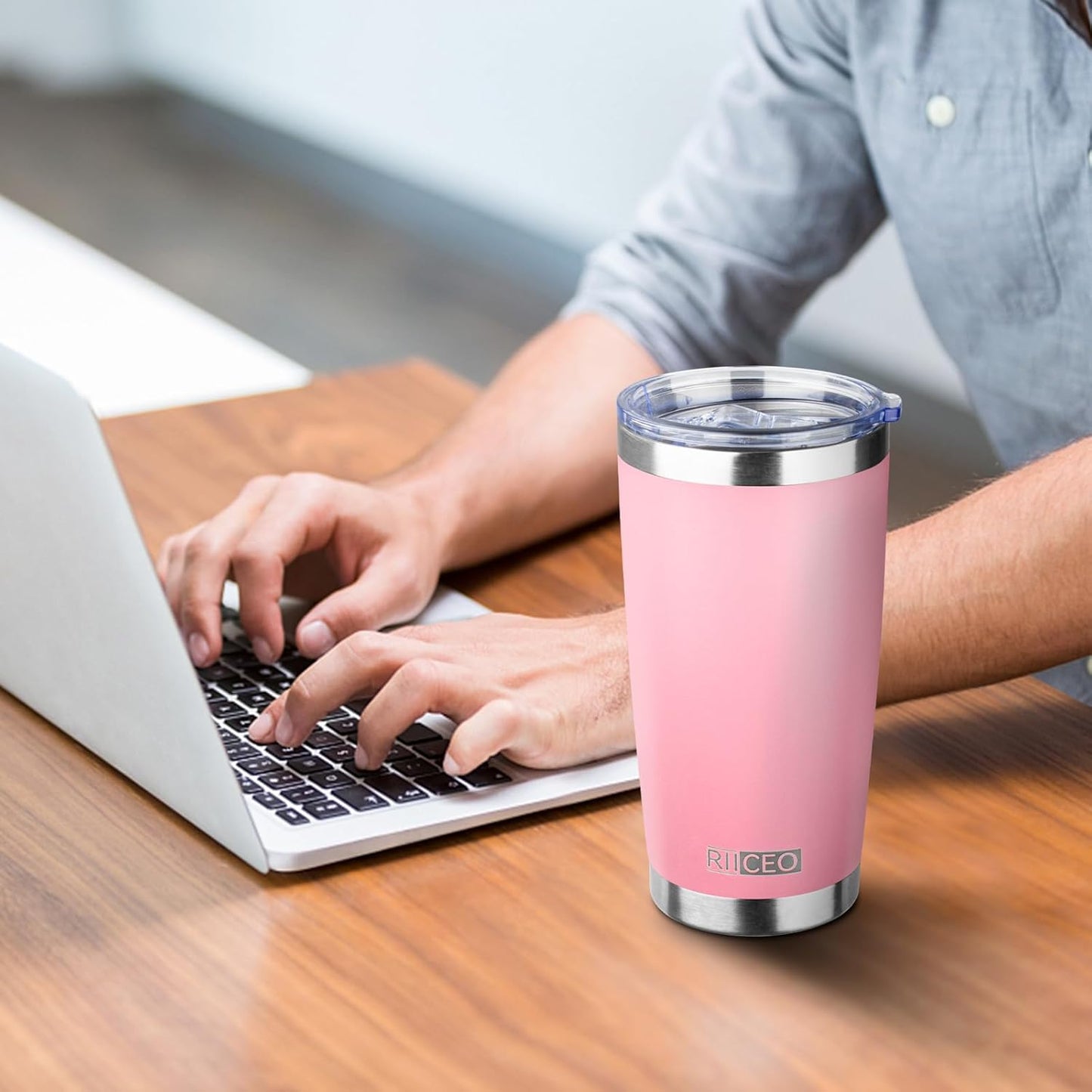 20oz Tumbler with Straw and Brush, Stainless Steel Vacuum Insulated tumbler, Double Wall Insulated Coffee Tumbler for Outdoor, Home, Travel,Office (Buff,1pcs)