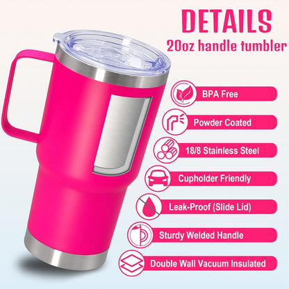20 oz Tumbler with Handle and Lid, Stainless Steel Tumbler Insulated Travel Coffee Mug, Spill Proof Double Wall Vacuum Tumbler Cup Keep Drink Hot & Cold,White, 1 Pack