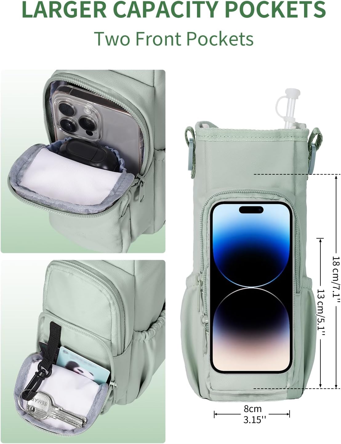 sportsnew Water Bottle Carrier Bag with Phone Pocket for 30oz 40oz Tumbler with Handle Accessories Insulated Water Bottle Holder Pouch with Strap Crossbody with Straw Cover