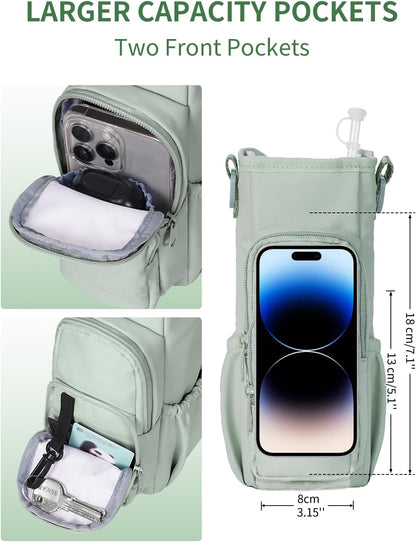 sportsnew Water Bottle Carrier Bag with Phone Pocket for 30oz 40oz Tumbler with Handle Accessories Insulated Water Bottle Holder Pouch with Strap Crossbody with Straw Cover