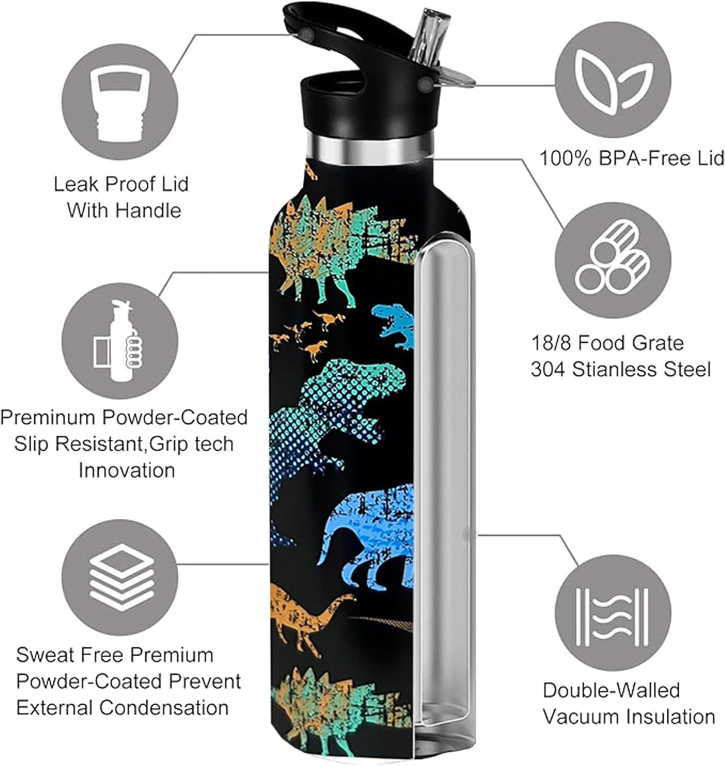 Pickleball Sport Water Bottle with Straw, Vacuum Insulated Stainless Steel Thermal Drinking Travel Mug Cups For Gym Fitness Camping-20oz/600ml