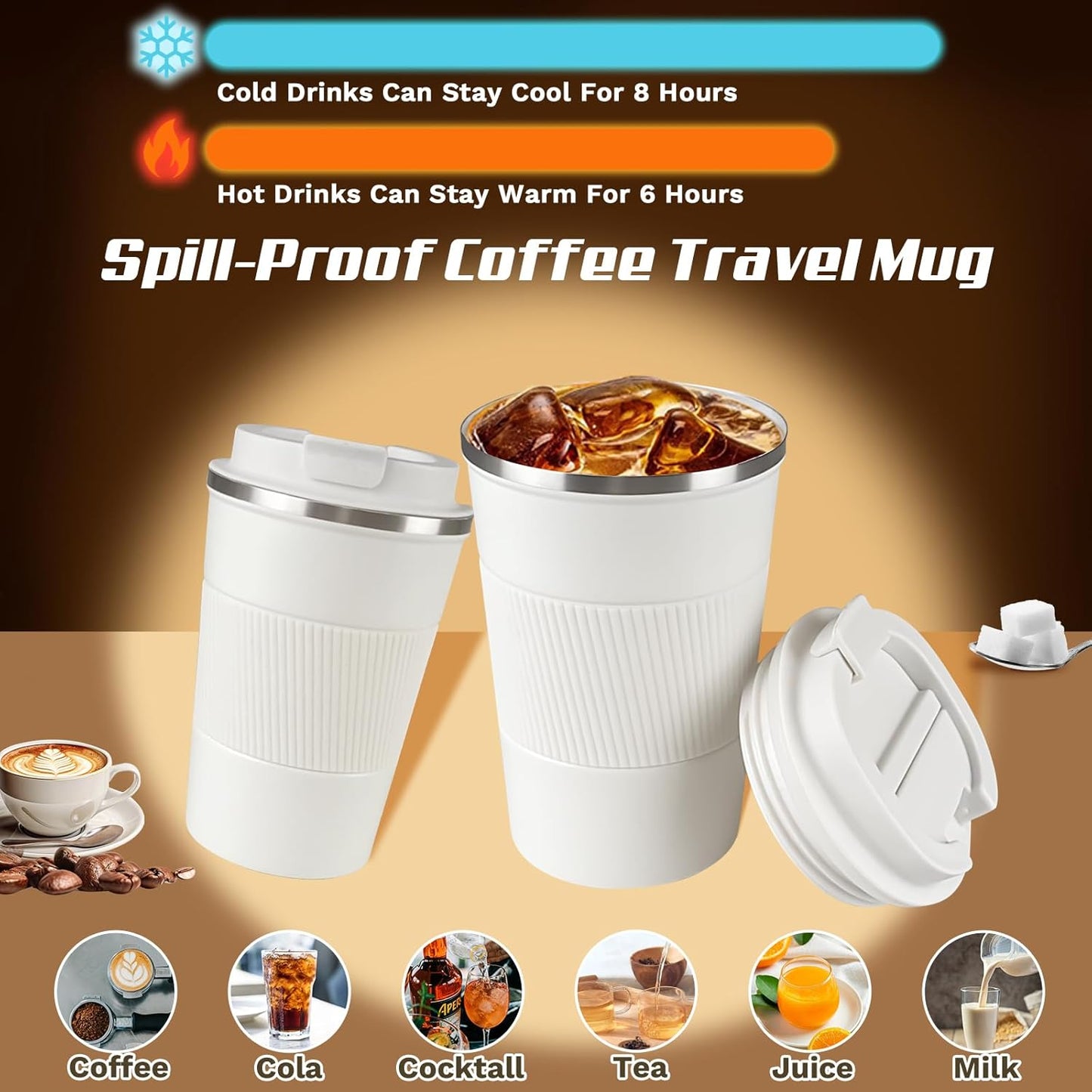SPLMIFA Vacuum-Insulated Stainless Steel Travel Coffee Mug, Leak-Proof Reusable Coffee Cup with Lid - Keep Hot & Cold Drinks for Hours, Durable Insulated Tumbler for Men & Women(3rd-Black, 12OZ)