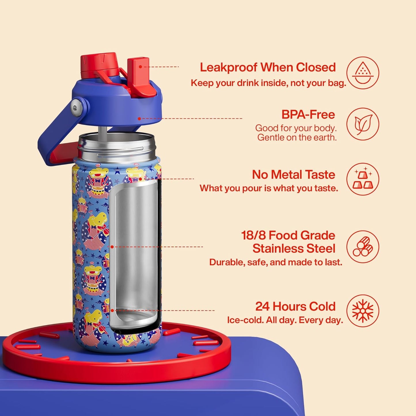 ENCOOL Insulated Water Bottle with Straw Stainless Steel Water Bottle, Leak-Proof, BPA-Free, Double Wall Vacuum Keeps Cold for 24 Hours for Sports, Travel, School (26 oz, Cotton Candy) - Colors B