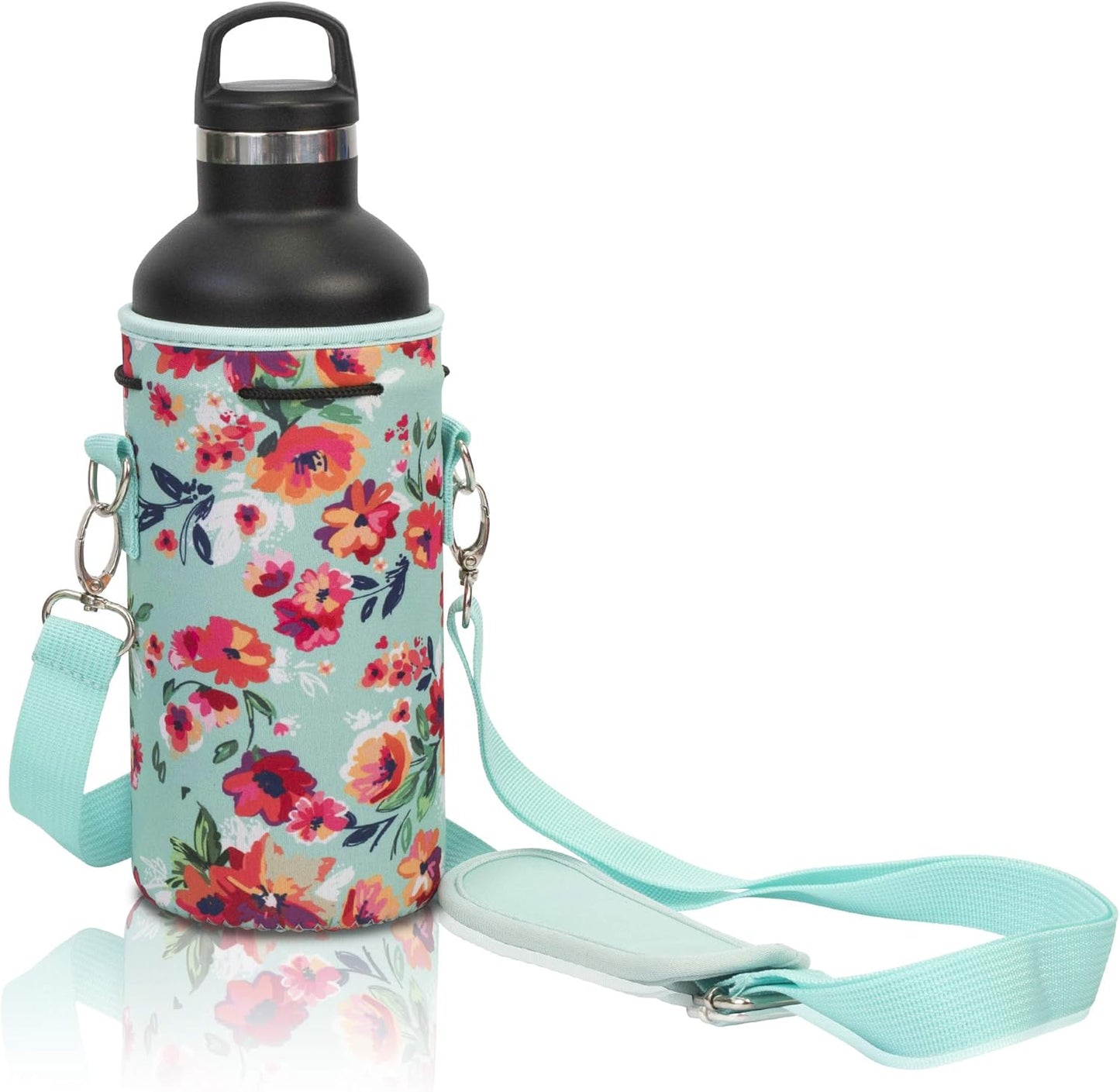Made Easy Kit Neoprene Water Bottle Carrier Holder with Adjustable Shoulder Strap for Insulating & Carrying Water Container Canteen Flask Available in 5 Sizes (Black, M (16oz-22oz))