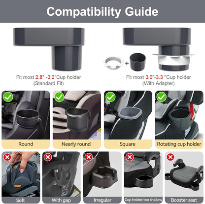 Car Seat Snack Tray for Toddlers - 3 Inch Cup Holder Fits Most Sippy Cups & Straw Bottles with Dip Well, Mess-Free Square Kids Travel Tray Road Trip Essentials, Black