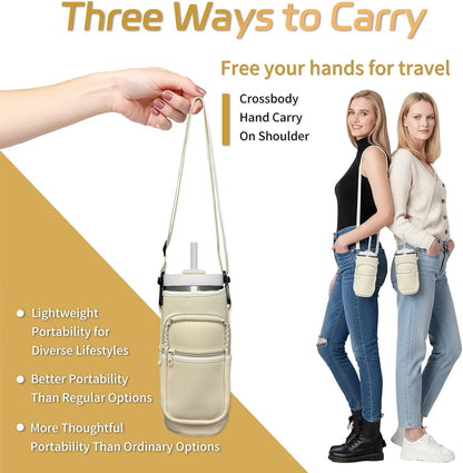 Water Bottle Holder with Strap, Insulated Crossbody Sling Bag, Carrier with Phone Pocket for Walking Hiking Camping Fishing