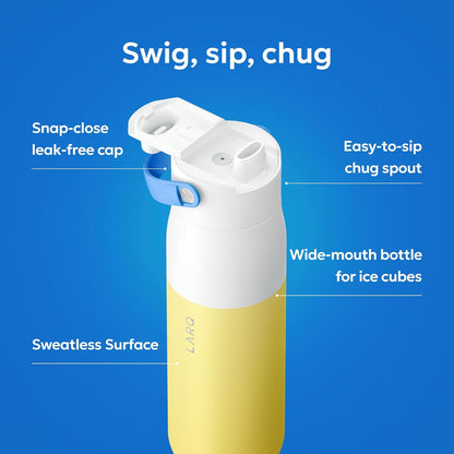 LARQ Swig Top — Insulated Stainless Steel Water Bottle with Straw, Detachable Silicone Handle, Vacuum 24h Cold, BPA-Free Metal Bottle for Gym, Travel, Office, Wide Mouth for Ice — 23 oz, Mojave Dune