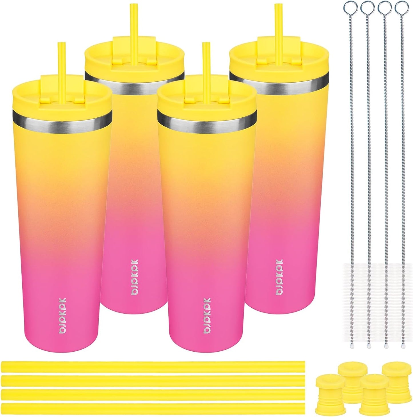 BJPKPK 4 Pack Tumbler with Lid and Straw,30oz Insulated Tumblers Bulk Reusable Travel Coffee Mug, Dishwasher Safe Double Wall Vacuum Insulated Cup Gift for Men Women,Light Blue Leopard
