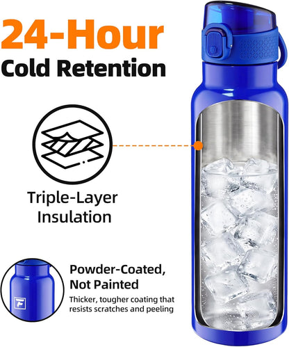 Fanhaw 24 oz Insulated Water Bottle with Soft Silicone Spout Lid, Leakproof Stainless Steel Vacuum Bottle for School, Sports& Daily Use, Kids, Teens& Adults, Back to School Essentials (Pink)