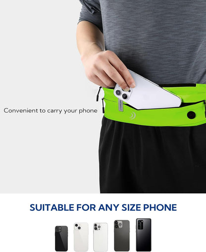WATERFLY Running Belt Fanny Pack: Runner Marathon Jogging Waist Pack Sport Workout Exercise Fitness Phone Holder Belt for Men Women Jogger Slim Waist Bag Black