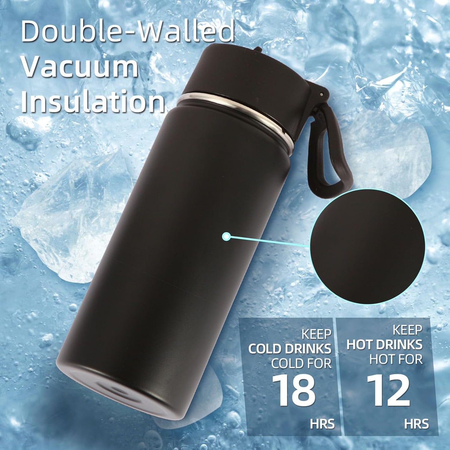 Volhoply 16 OZ Kids Water Bottle Bulk 8 Pack,Insulated Sports Bottles with Straw Lid,Stainless Steel Bottle with Handle Keep Cold & Hot,Double Wall Vacuum Tumbler Cups for School(Eight Color, 8)