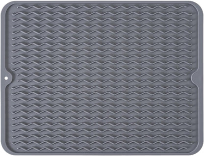 Silicone Dish Drying Mat, Non-Slip Easy Clean Sink Mat Large Heat-resistant Dish Drainer Mat for Kitchen Counter, Sink, Refrigerator or Drawer liner (12" x 6", BLACK)