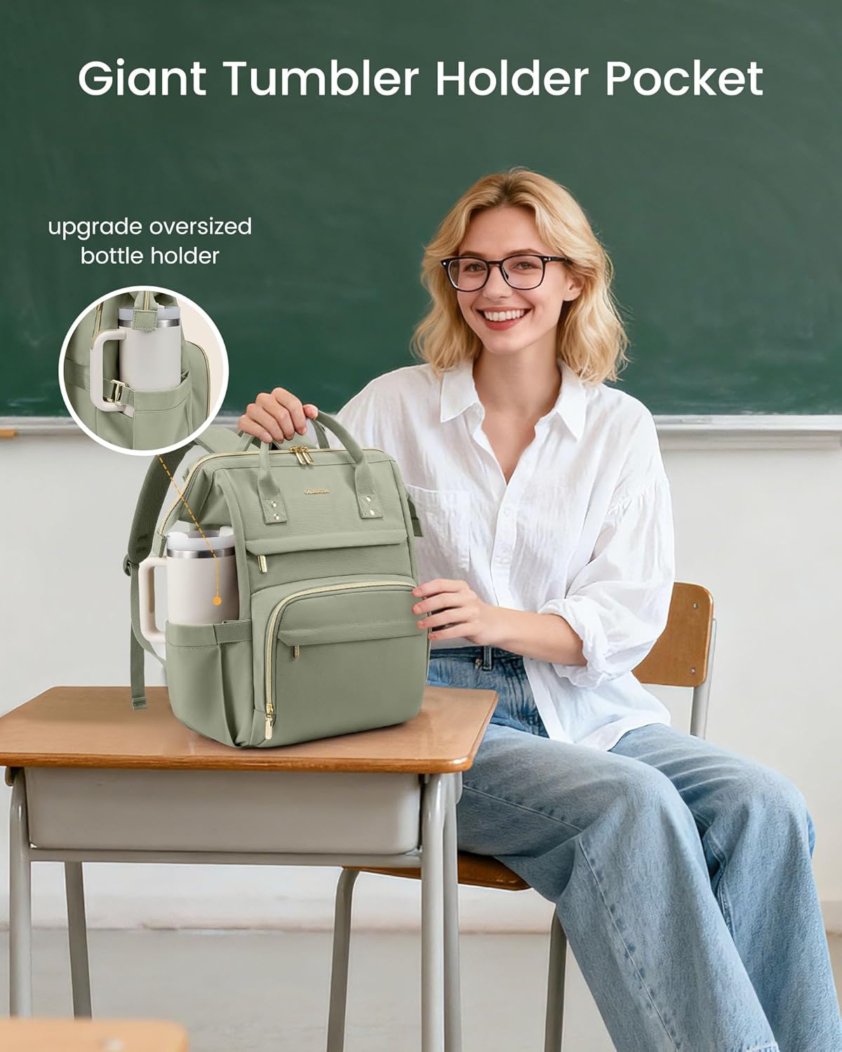 LOVEVOOK Laptop Backpack for Women with Giant Tumbler Holder Pocket,15.6 inch Waterproof Travel Backpack Purse Computer Laptop Bag,Professional Work College Nurse Teacher Backpack Casual Daypack,Black