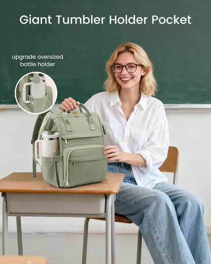 LOVEVOOK Laptop Backpack for Women with Giant Tumbler Holder Pocket,15.6 inch Waterproof Travel Backpack Purse Computer Laptop Bag,Professional Work College Nurse Teacher Backpack Casual Daypack,Black