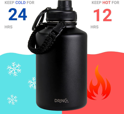 Drinco Stainless Steel Water Bottle Spout Lid Vacuum Insulated Double Wall Water Bottle Wide Mouth (40oz 32oz 22oz 18oz 14oz) Leak Proof Keep Cold Sport Camping Hiking (22 oz, 22oz Black)